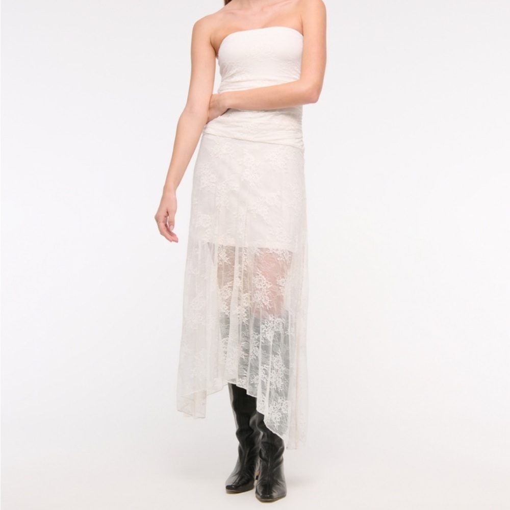 🆕 Abercrombie & Fitch White Lace Strapless Midi/Maxi Dress coastal cowgirl